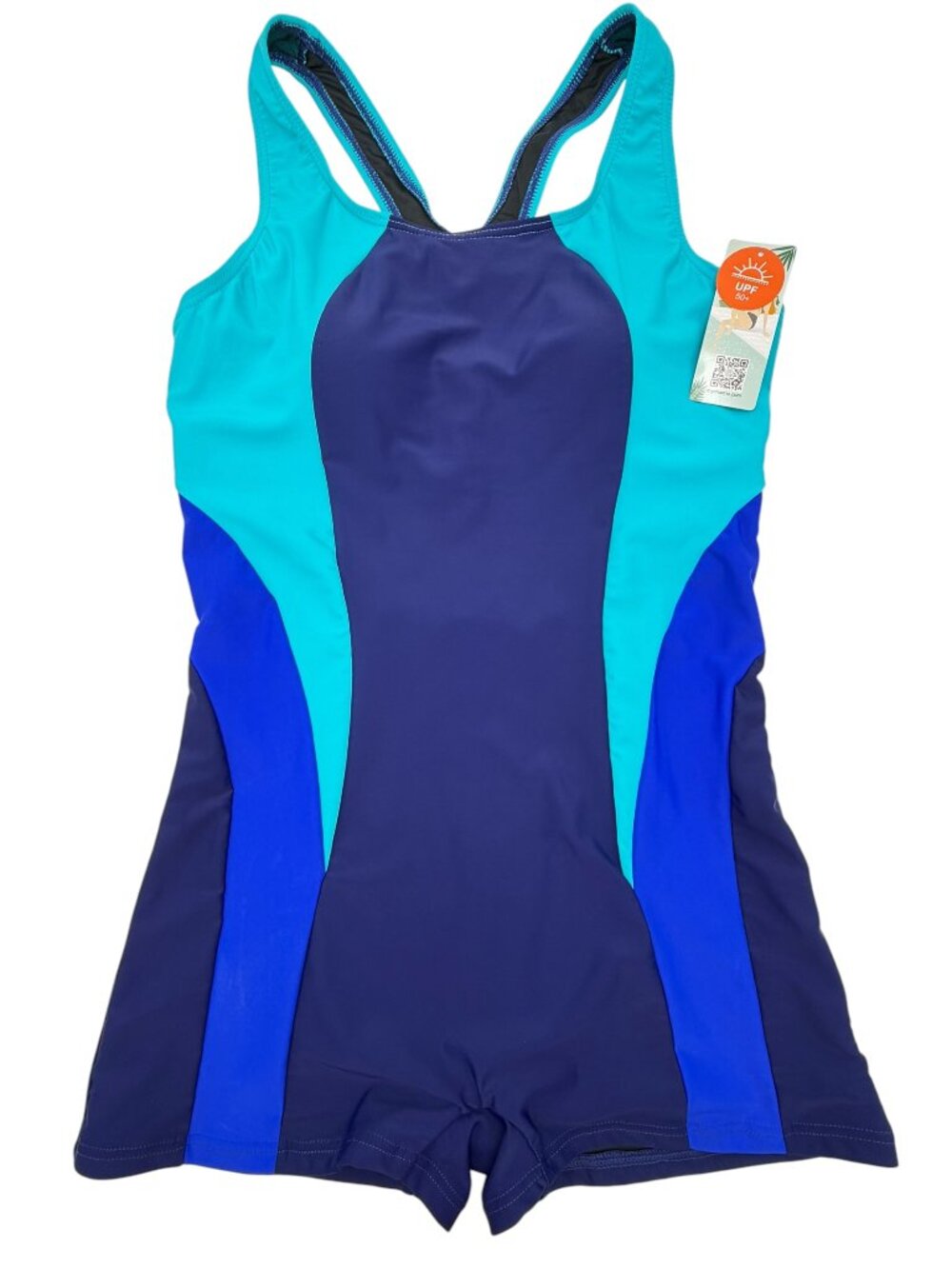 Blue Racer Back Athletic Boyshort One Piece